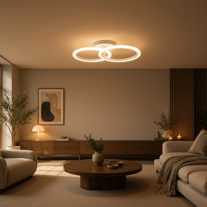 LED lustr s dálkovým ovládáním BETTY 27W, 2 kruhy, studené/teplé/neutrální světlo, stmívatelné, bílý LED lustr s dálkovým ovládáním Výchozí název Alessandro Design