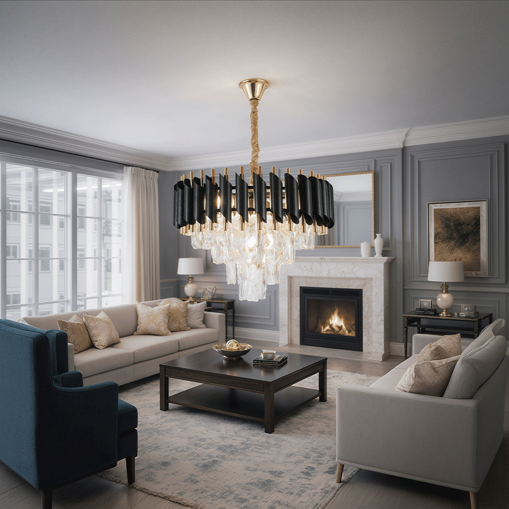 Křišťálový lustr VERSAILLES Nobile 5xE14, průměr 40cm, lesklé zlaté a černé křišťálové lustry Výchozí název Alessandro Design