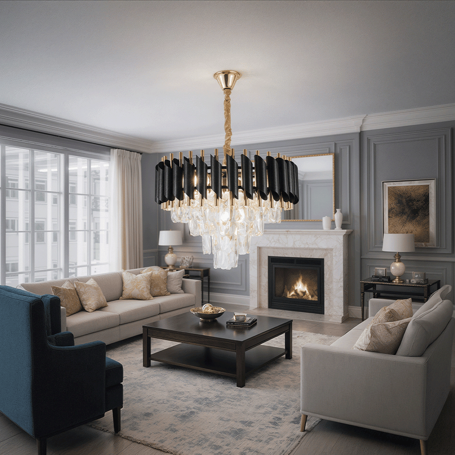 Křišťálový lustr VERSAILLES Nobile 5xE14, průměr 40cm, lesklé zlaté a černé křišťálové lustry Výchozí název Alessandro Design