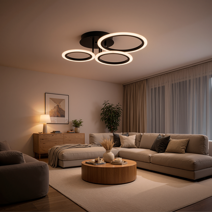 LED lustr s dálkovým ovládáním BETTY 40W, 3 kruhy, studené/teplé/neutrální světlo, stmívatelné, černé LED lustry s dálkovým ovládáním Výchozí název Alessandro Design