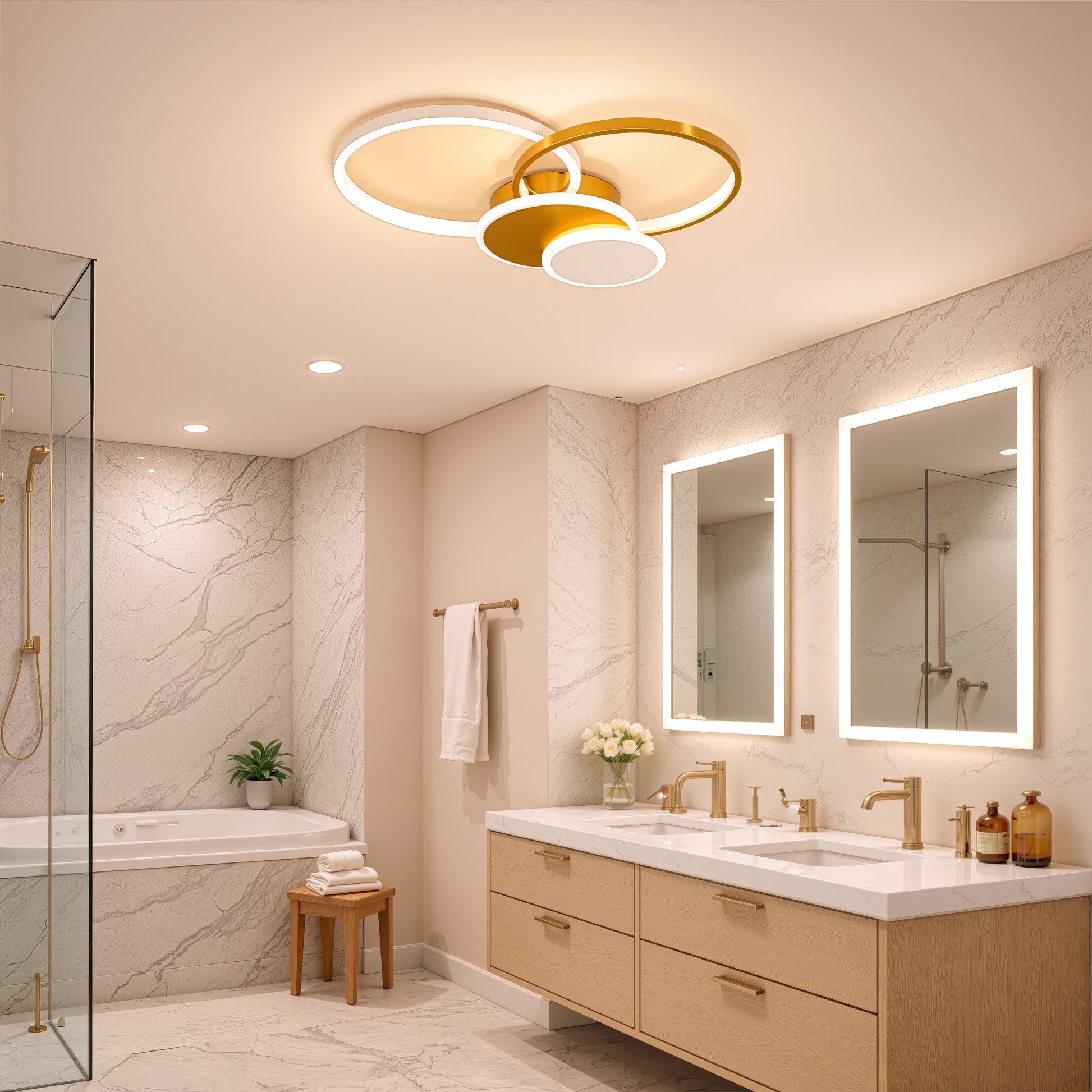 LED lustr s dálkovým ovládáním KILLIAN 80W, 4 kruhy, studené/teplé/neutrální světlo, stmívatelné, zlaté LED lustry s dálkovým ovládáním Výchozí název Alessandro Design