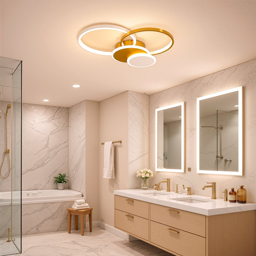 LED lustr s dálkovým ovládáním KILLIAN 80W, 4 kruhy, studené/teplé/neutrální světlo, stmívatelné, zlaté LED lustry s dálkovým ovládáním Výchozí název Alessandro Design