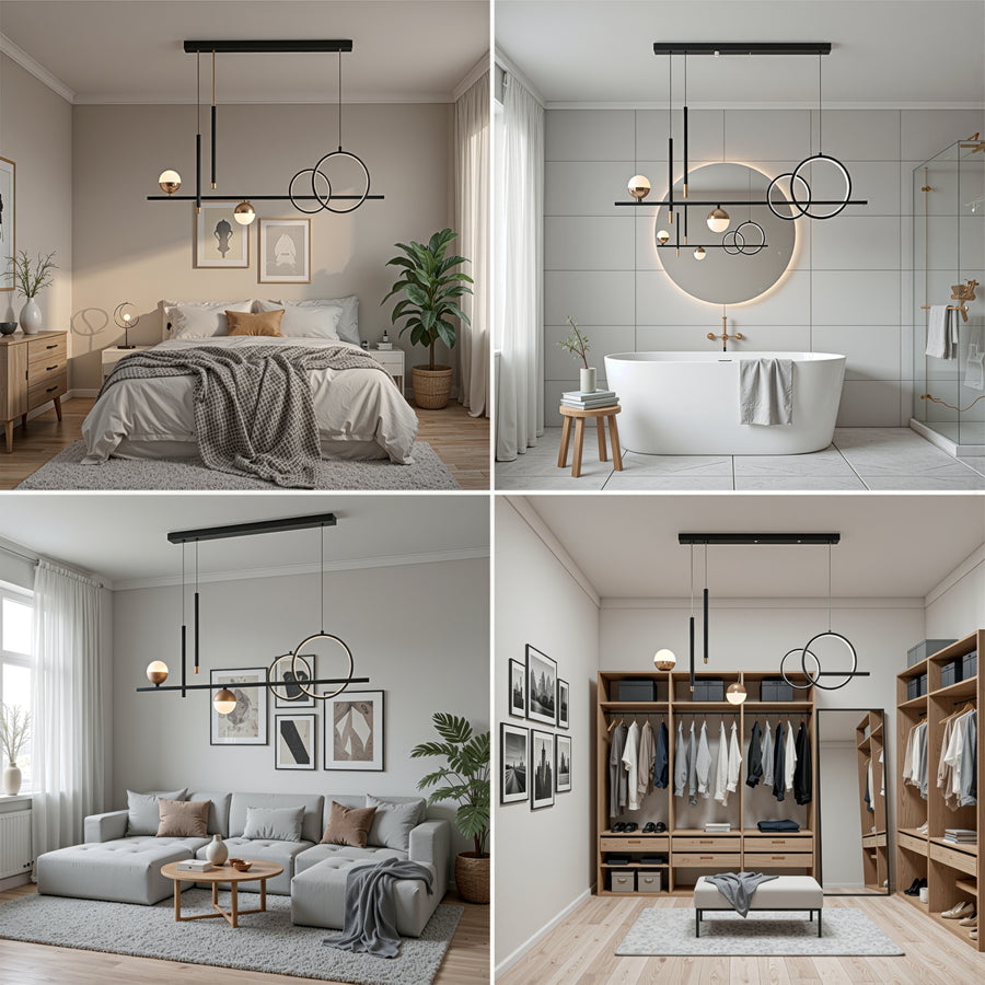 Závěsný LED lustr s dálkovým ovládáním DAMARA 44W, studené/teplé/neutrální světlo, stmívatelné, černé, výškově nastavitelné LED lustry s dálkovým ovládáním Výchozí název Alessandro Design