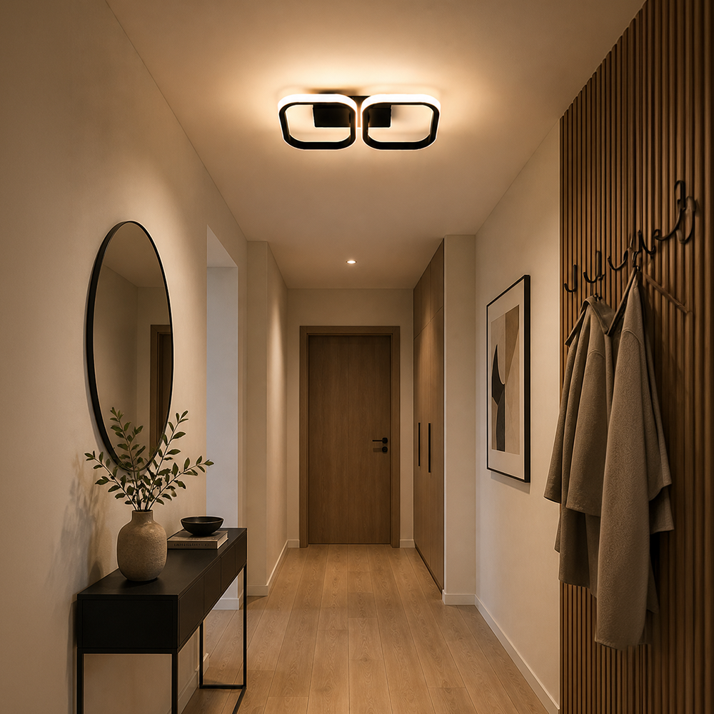 LED lustr VERTEX 21W, 2 čtvercové, lineární, studené/teplé/neutrální světlo, černé LED lustry Výchozí název Alessandro Design