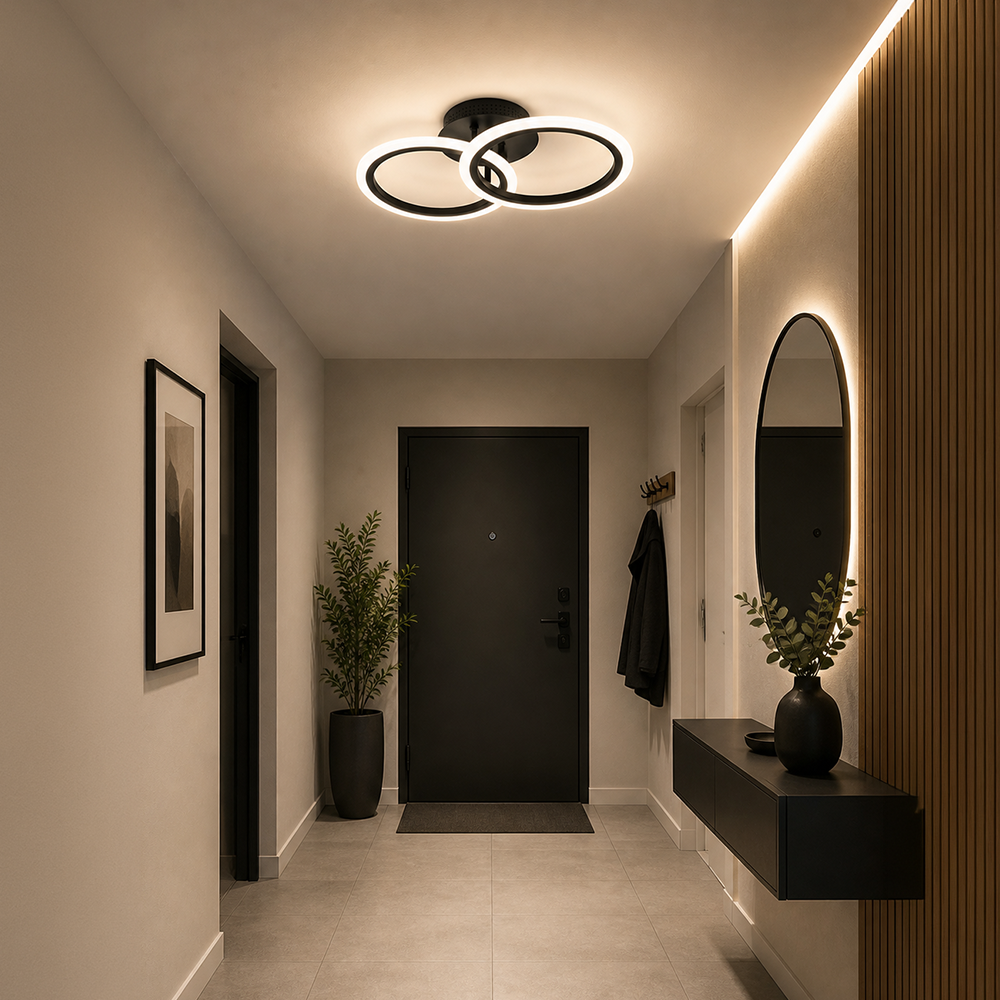 LED lustr s dálkovým ovládáním BETTY 27W, 2 kruhy, studené/teplé/neutrální světlo, stmívatelné, černé LED lustry s dálkovým ovládáním Výchozí název Alessandro Design