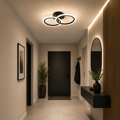 LED lustr s dálkovým ovládáním BETTY 27W, 2 kruhy, studené/teplé/neutrální světlo, stmívatelné, černé LED lustry s dálkovým ovládáním Výchozí název Alessandro Design