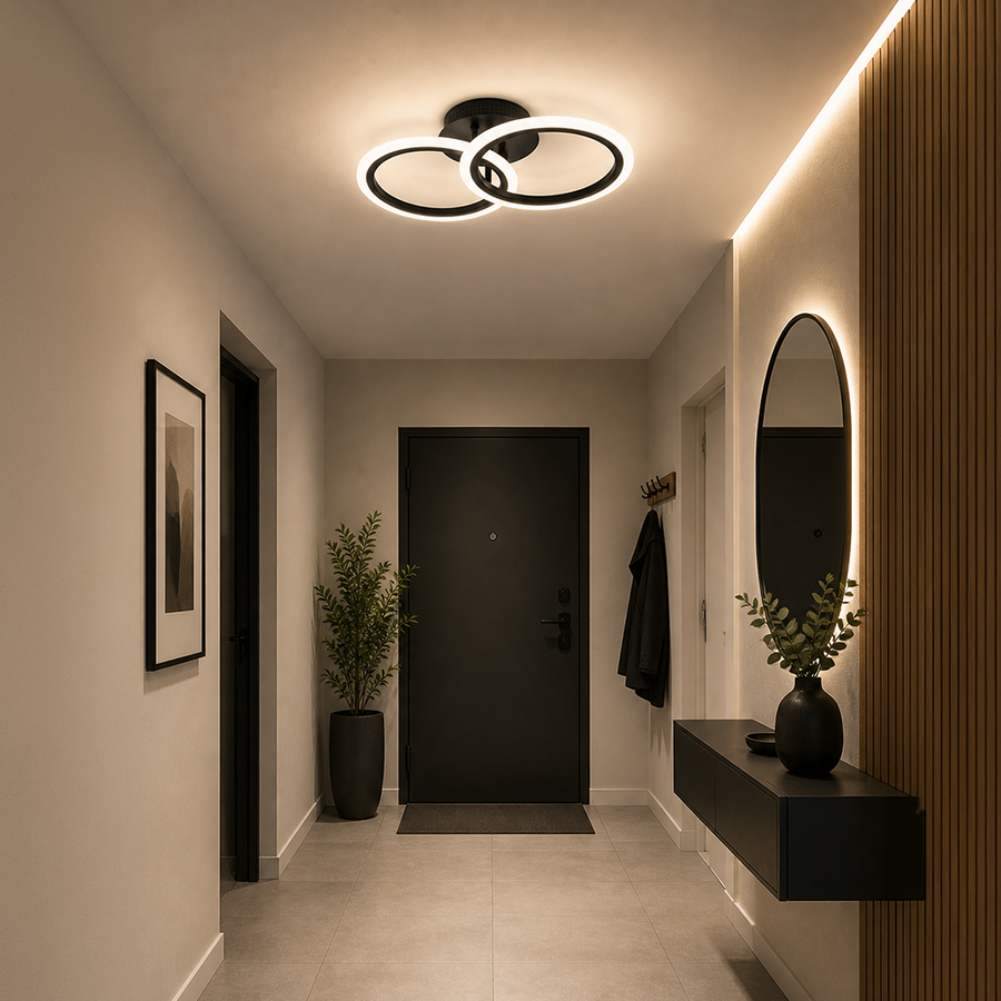 LED lustr s dálkovým ovládáním BETTY 27W, 2 kruhy, studené/teplé/neutrální světlo, stmívatelné, černé LED lustry s dálkovým ovládáním Výchozí název Alessandro Design