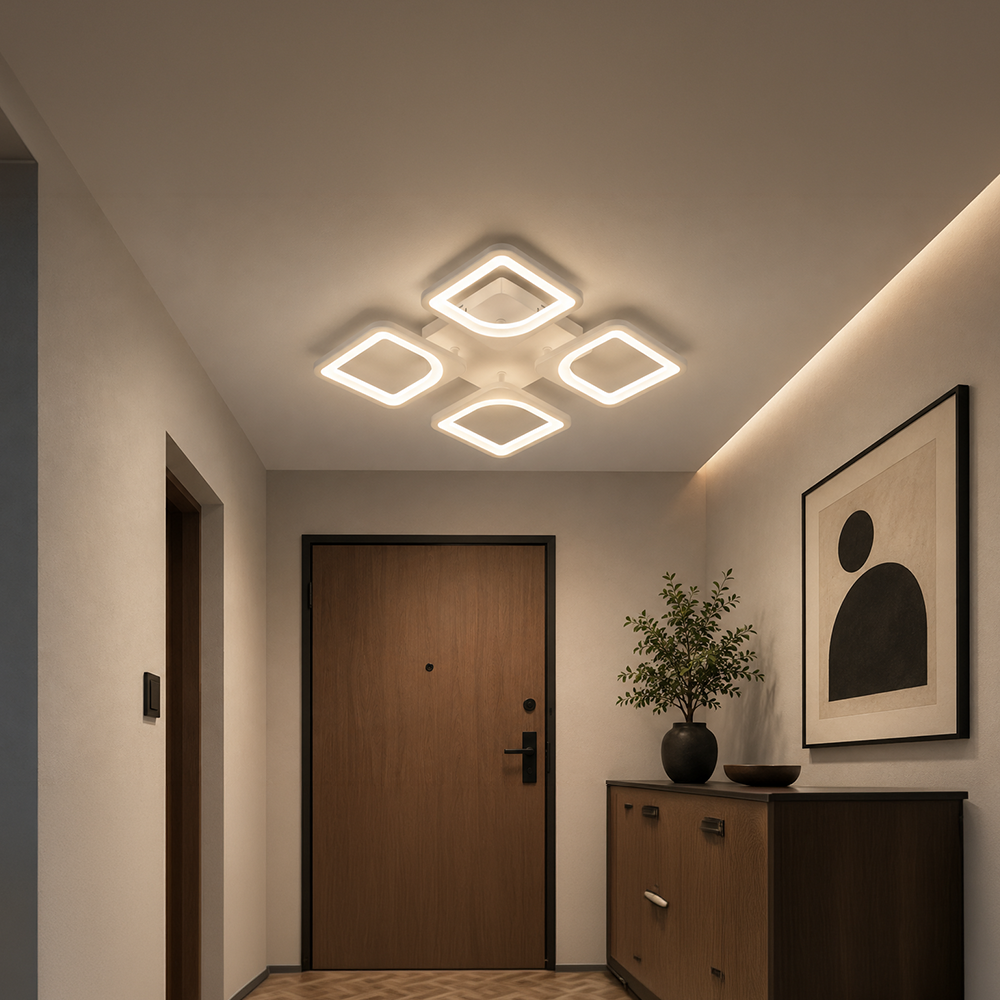 LED lustr s dálkovým ovládáním ZOE 53W, 4 čtverce, studené/teplé/neutrální světlo, stmívatelné, bílý LED lustr s dálkovým ovládáním Výchozí název Alessandro Design