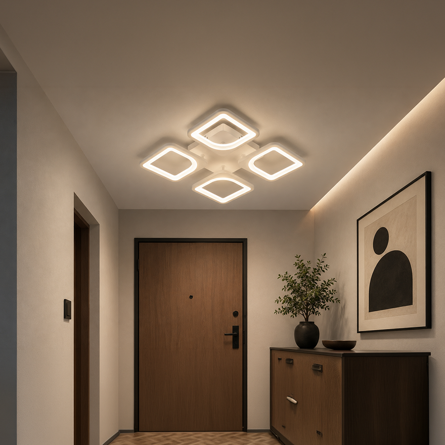 LED lustr s dálkovým ovládáním ZOE 53W, 4 čtverce, studené/teplé/neutrální světlo, stmívatelné, bílý LED lustr s dálkovým ovládáním Výchozí název Alessandro Design