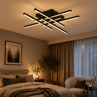LED lustr s dálkovým ovládáním LINEX, 81W, 6 prvků, lineární, studené/teplé/neutrální světlo, stmívatelný, černý