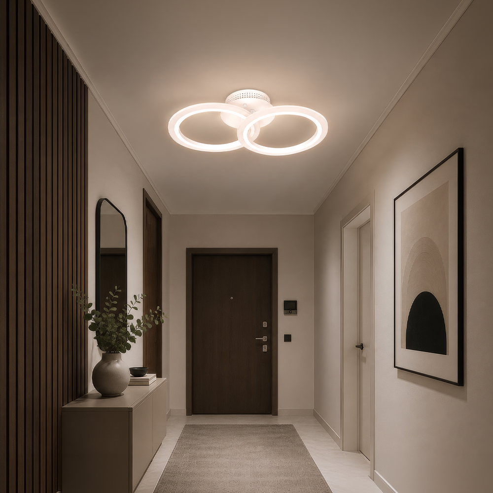 LED lustr s dálkovým ovládáním BETTY 27W, 2 kruhy, studené/teplé/neutrální světlo, stmívatelné, bílý LED lustr s dálkovým ovládáním Výchozí název Alessandro Design