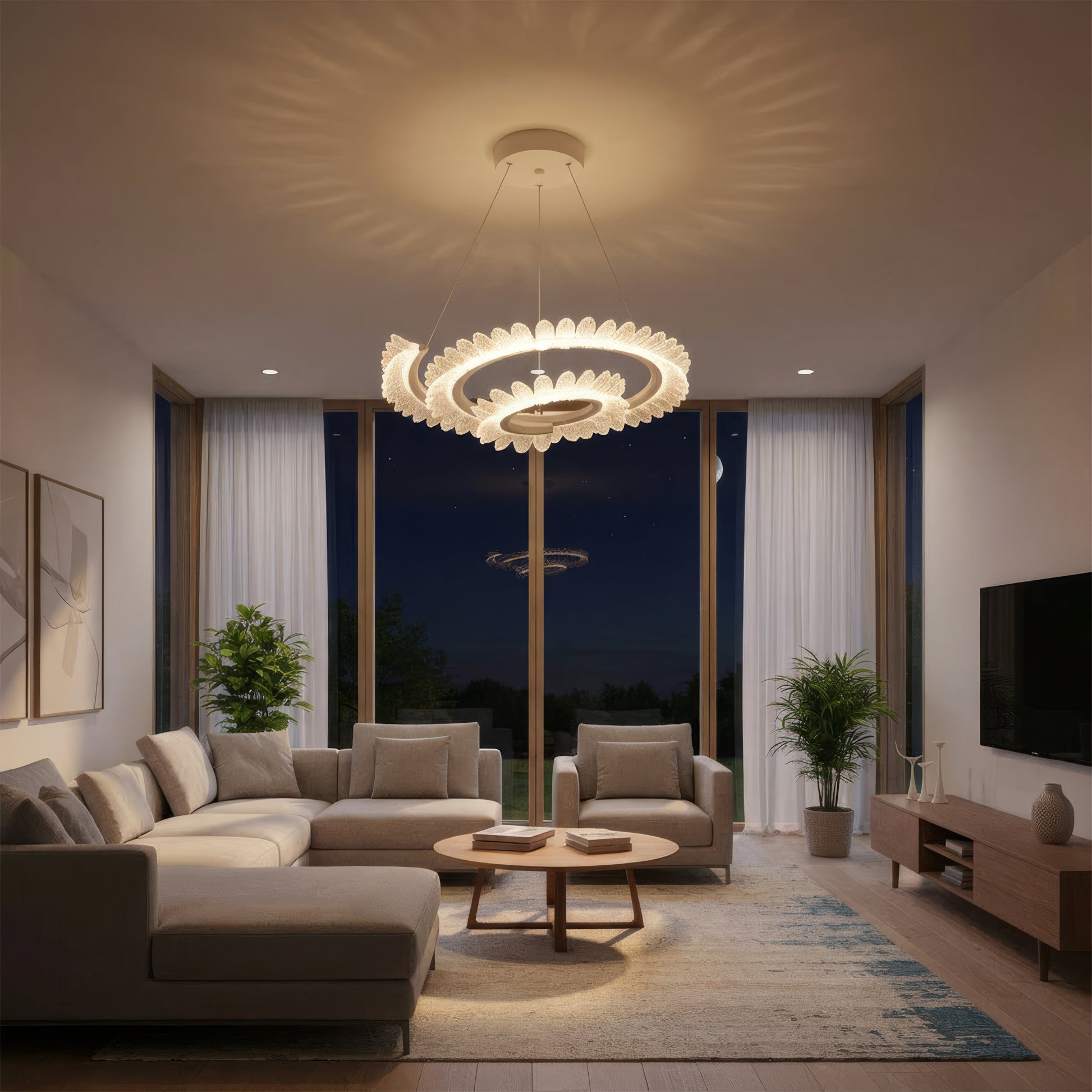LED lustr s dálkovým ovládáním LT188WH, krystal a kov, 40W, stmívatelný, nastavitelná výška, studené/teplé/neutrální světlo, luxusní osvětlení LED lustry s dálkovým ovládáním Výchozí název Alessandro Design