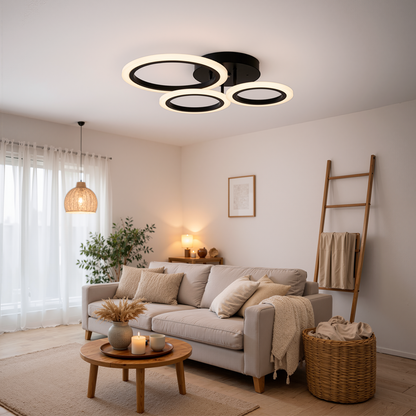 LED lustr s dálkovým ovládáním BETTY 40W, 3 kruhy, studené/teplé/neutrální světlo, stmívatelné, černé LED lustry s dálkovým ovládáním Výchozí název Alessandro Design