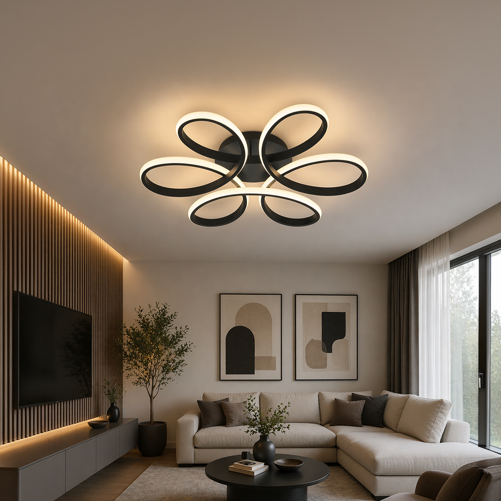 LED lustr s dálkovým ovládáním HELIX 63W, studené/teplé/neutrální světlo, stmívatelné, černé LED lustry s dálkovým ovládáním Výchozí název Alessandro Design