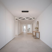 Závěsný LED lustr s dálkovým ovládáním, FLUX, 27W, 116cm, studené/teplé/neutrální světlo 3000K/4000K/6000K, stmívatelný, černý, nastavitelná výška, kovové a silikonové moderní lustry Výchozí název Design Alessandro