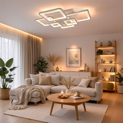 LED lustr s dálkovým ovládáním ELLA 119W, 6 čtverců, studené/teplé/neutrální světlo, stmívatelné, bílý LED lustr s dálkovým ovládáním Výchozí název Alessandro Design