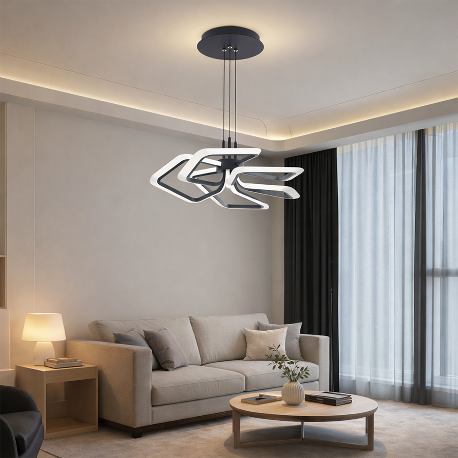 Lustra LED suspendata cu Telecomanda 103W, 5 Patrate, lumina Rece/Calda/Neutra, Dimabila, Negru Lustre LED cu Telecomanda Default Title Alessandro Design