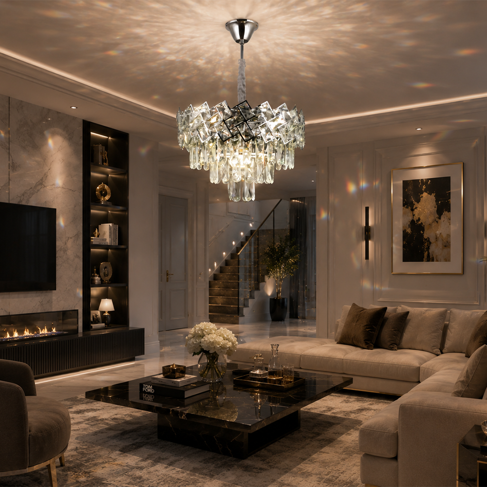 Křišťálový lustr WINDSOR Nobile 5xE14, průměr 39 cm, lesklý chrom, nastavitelná výška Křišťálové lustry Výchozí název Alessandro Design