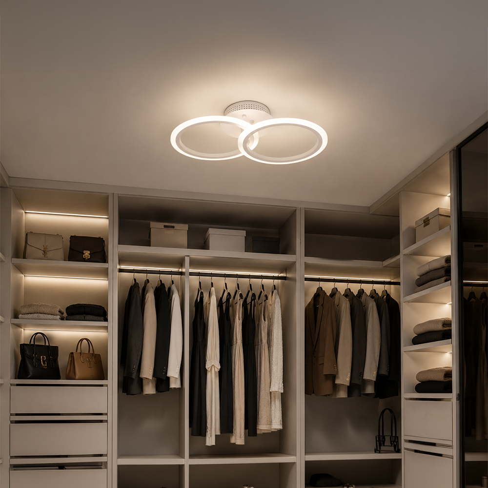 LED lustr s dálkovým ovládáním BETTY 27W, 2 kruhy, studené/teplé/neutrální světlo, stmívatelné, bílý LED lustr s dálkovým ovládáním Výchozí název Alessandro Design