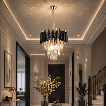 Křišťálový lustr VERSAILLES Petito 3xE14, průměr 30 cm, lesklá zlatá a černá, nastavitelná výška Křišťálový lustr Výchozí název Alessandro Design