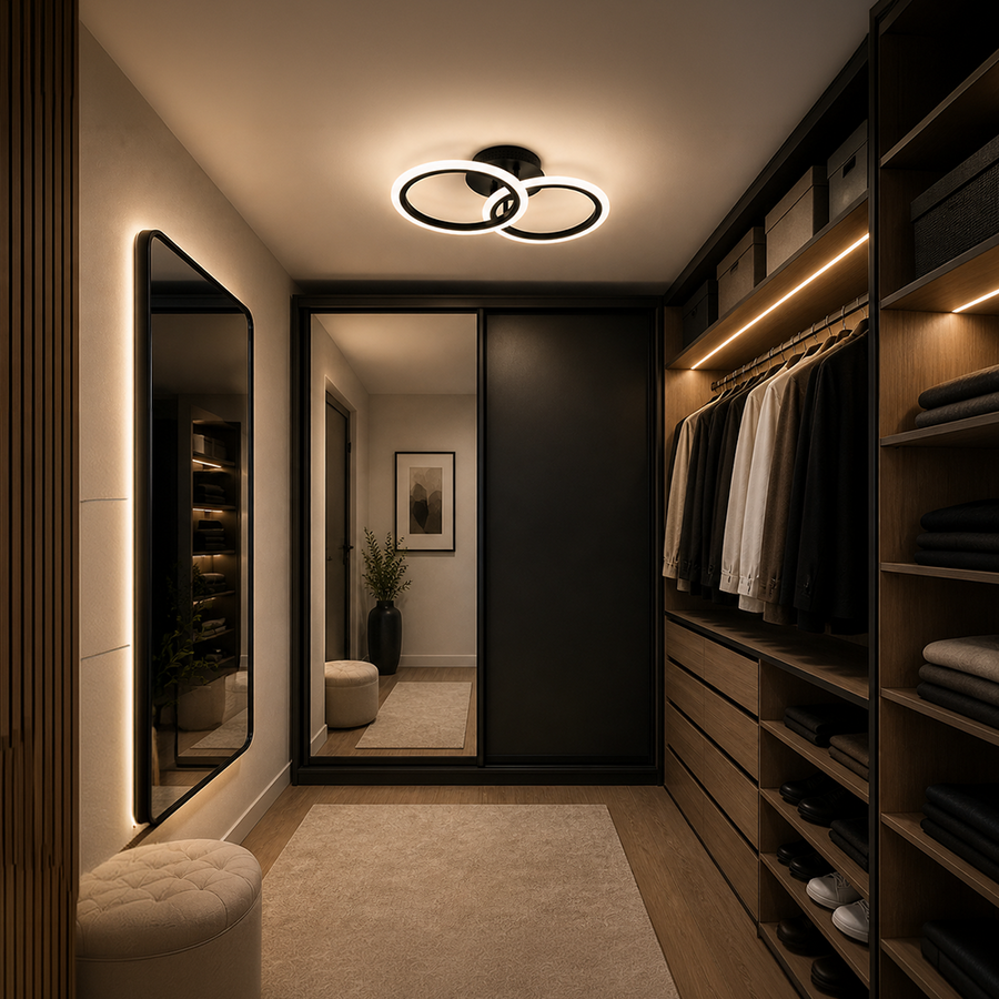 LED lustr s dálkovým ovládáním BETTY 27W, 2 kruhy, studené/teplé/neutrální světlo, stmívatelné, černé LED lustry s dálkovým ovládáním Výchozí název Alessandro Design