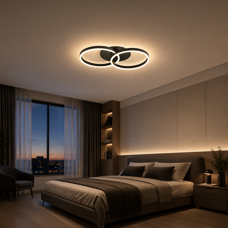 LED lustr s dálkovým ovládáním RIGA LILITH 34W, 2 kruhy, studené/teplé/neutrální světlo, stmívatelné, černé LED lustry s dálkovým ovládáním Výchozí název Alessandro Design