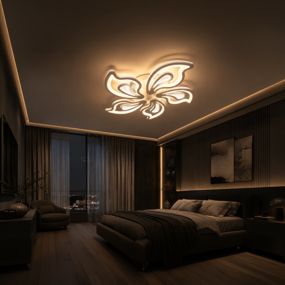 LED lustr s dálkovým ovládáním GLORIOSA 95W, 5 okvětních lístků, studené/teplé/neutrální světlo, stmívatelné, bílý LED lustr s dálkovým ovládáním Výchozí název Alessandro Design
