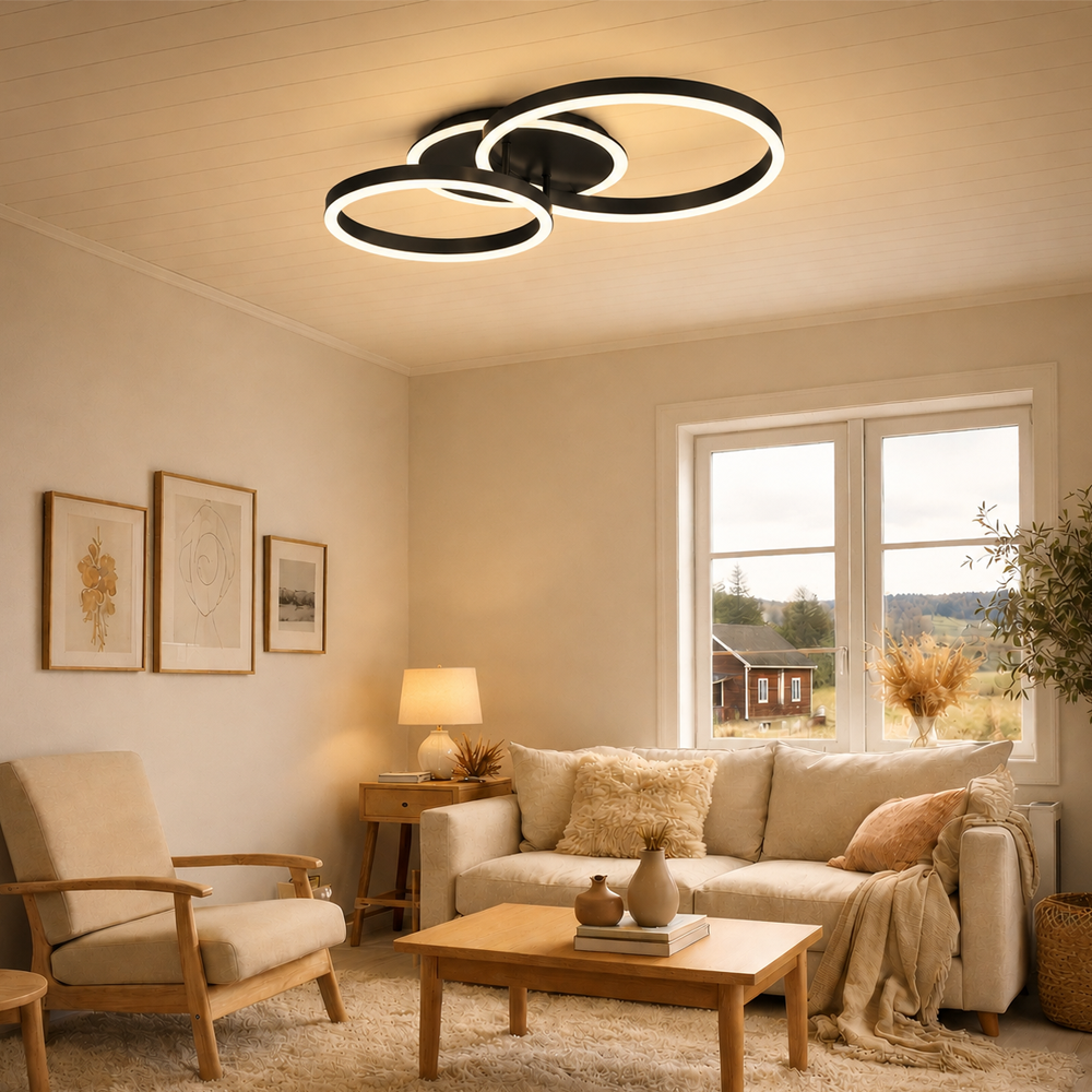 LED lustr s dálkovým ovládáním RINOVA 66W, 2 kruhy, studené/teplé/neutrální světlo, stmívatelné, černé LED lustry s dálkovým ovládáním Výchozí název Alessandro Design