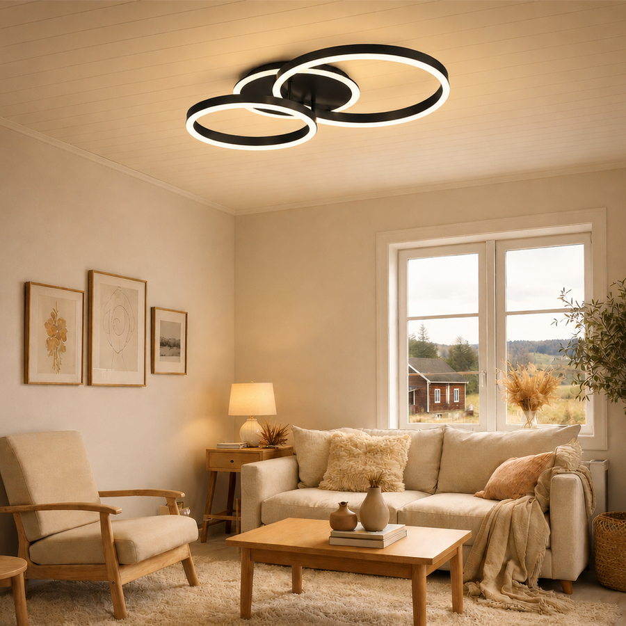 LED lustr s dálkovým ovládáním RINOVA 66W, 2 kruhy, studené/teplé/neutrální světlo, stmívatelné, černé LED lustry s dálkovým ovládáním Výchozí název Alessandro Design