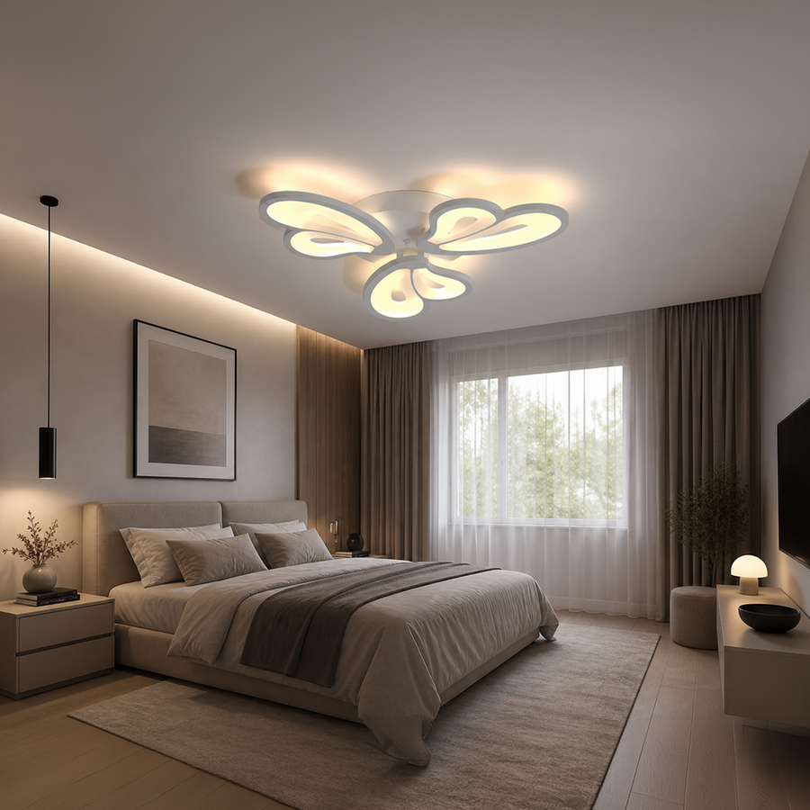 LED lustr s dálkovým ovládáním BLOSSOM 40W, 3 okvětní lístky, studené/teplé/neutrální světlo, stmívatelné, bílý LED lustr s dálkovým ovládáním Výchozí název Alessandro Design