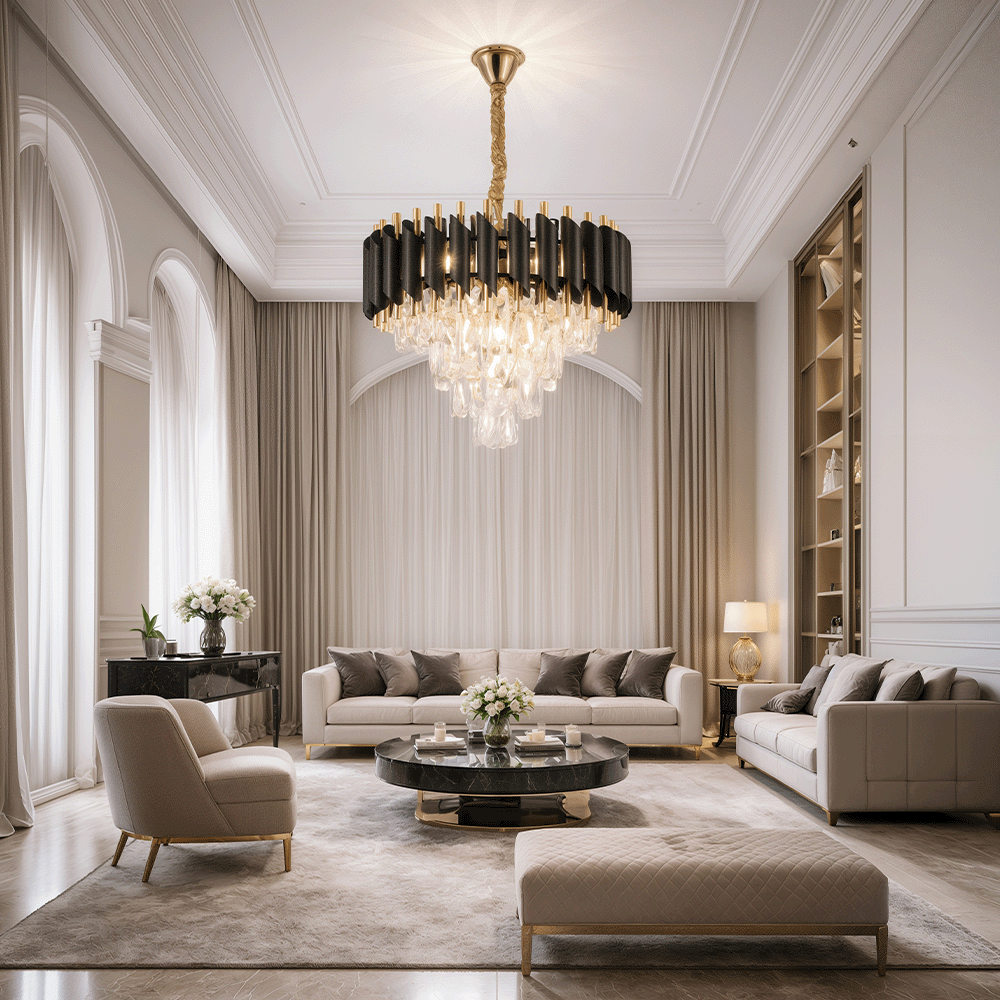Křišťálový lustr VERSAILLES Nobile 5xE14, průměr 40cm, lesklé zlaté a černé křišťálové lustry Výchozí název Alessandro Design