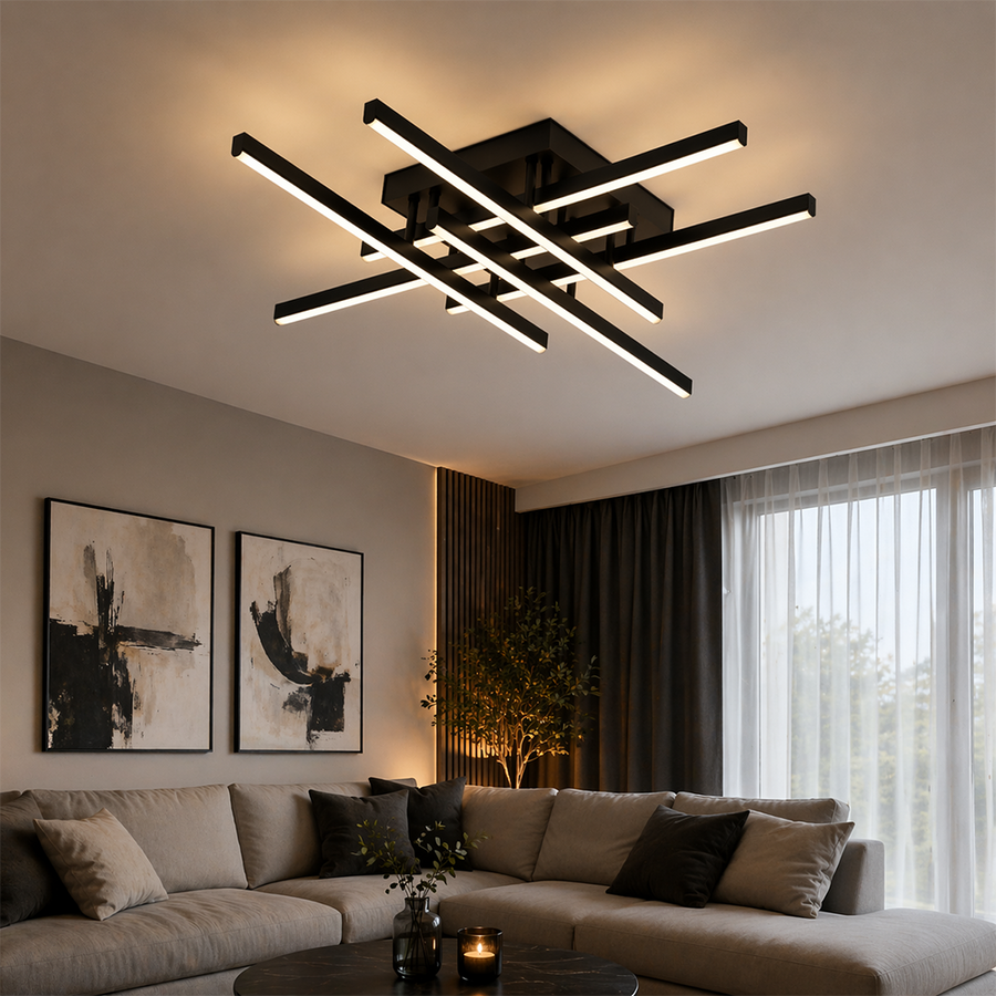 LED lustr s dálkovým ovládáním LINEX, 81W, 6 prvků, lineární, studené/teplé/neutrální světlo, stmívatelné, černé LED lustry s dálkovým ovládáním Výchozí název Alessandro Design