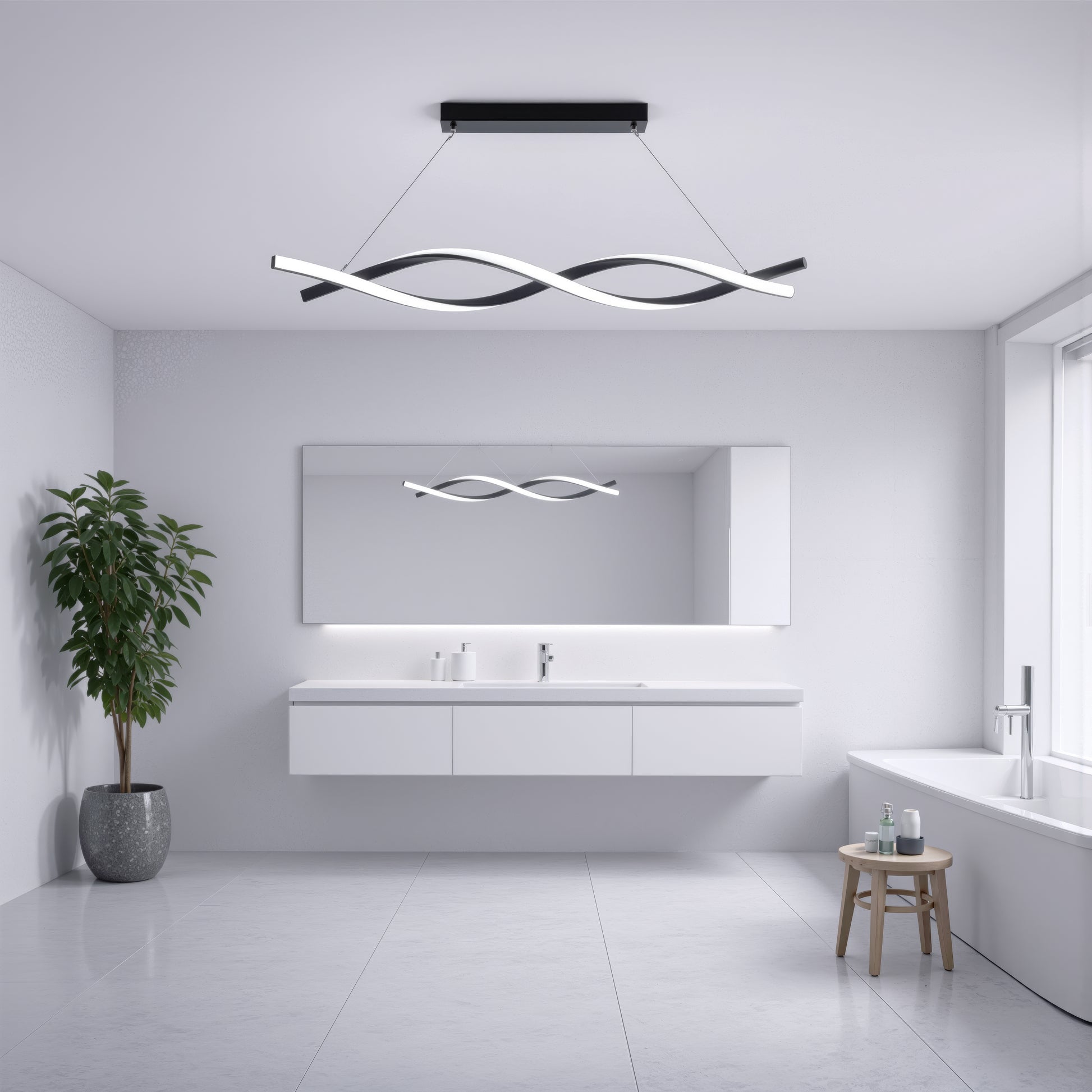 Závěsný LED lustr s dálkovým ovládáním, FLUX, 27W, 116cm, studené/teplé/neutrální světlo 3000K/4000K/6000K, stmívatelný, černý, nastavitelná výška, kovové a silikonové moderní lustry Výchozí název Design Alessandro