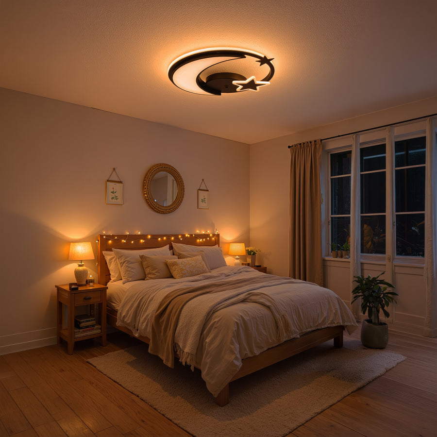LED lustr s dálkovým ovládáním ALYONA 44W, Měsíc a hvězda, Studené/Teplé/Neutrální světlo, Stmívatelné, Černý LED lustr s dálkovým ovládáním Výchozí název Alessandro Design