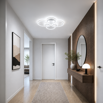 LED lustr s dálkovým ovládáním BETTY 82W, 6 kruhů, studené/teplé/neutrální světlo, stmívatelné, bílý LED lustr s dálkovým ovládáním Výchozí název Alessandro Design