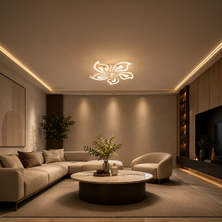 LED lustr s dálkovým ovládáním GLORIOSA 95W, 5 okvětních lístků, studené/teplé/neutrální světlo, stmívatelné, bílý LED lustr s dálkovým ovládáním Výchozí název Alessandro Design
