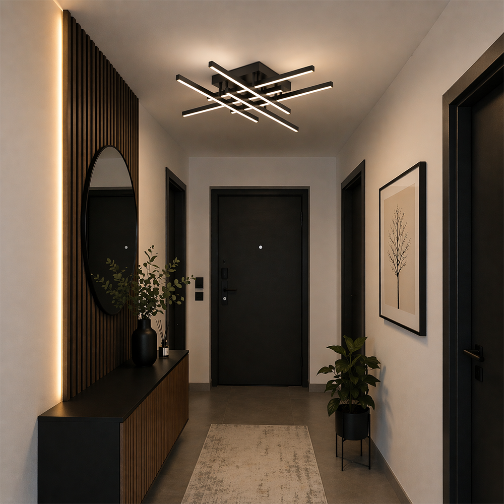 LED lustr s dálkovým ovládáním LINEX, 81W, 6 prvků, lineární, studené/teplé/neutrální světlo, stmívatelné, černé LED lustry s dálkovým ovládáním Výchozí název Alessandro Design
