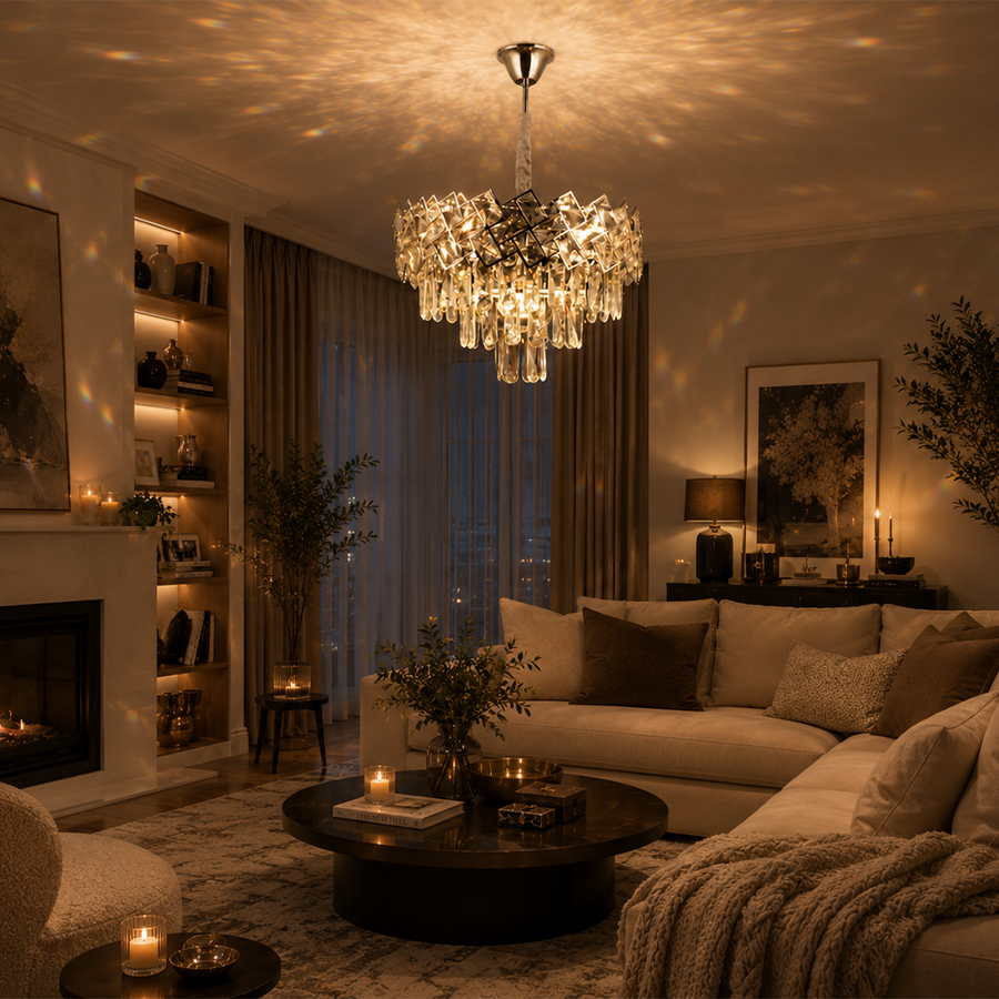 Křišťálový lustr WINDSOR Nobile 5xE14, průměr 39 cm, lesklý chrom, nastavitelná výška Křišťálové lustry Výchozí název Alessandro Design