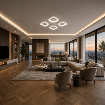 LED lustr s dálkovým ovládáním ZOE 53W, 4 čtverce, studené/teplé/neutrální světlo, stmívatelné, bílý LED lustr s dálkovým ovládáním Výchozí název Alessandro Design