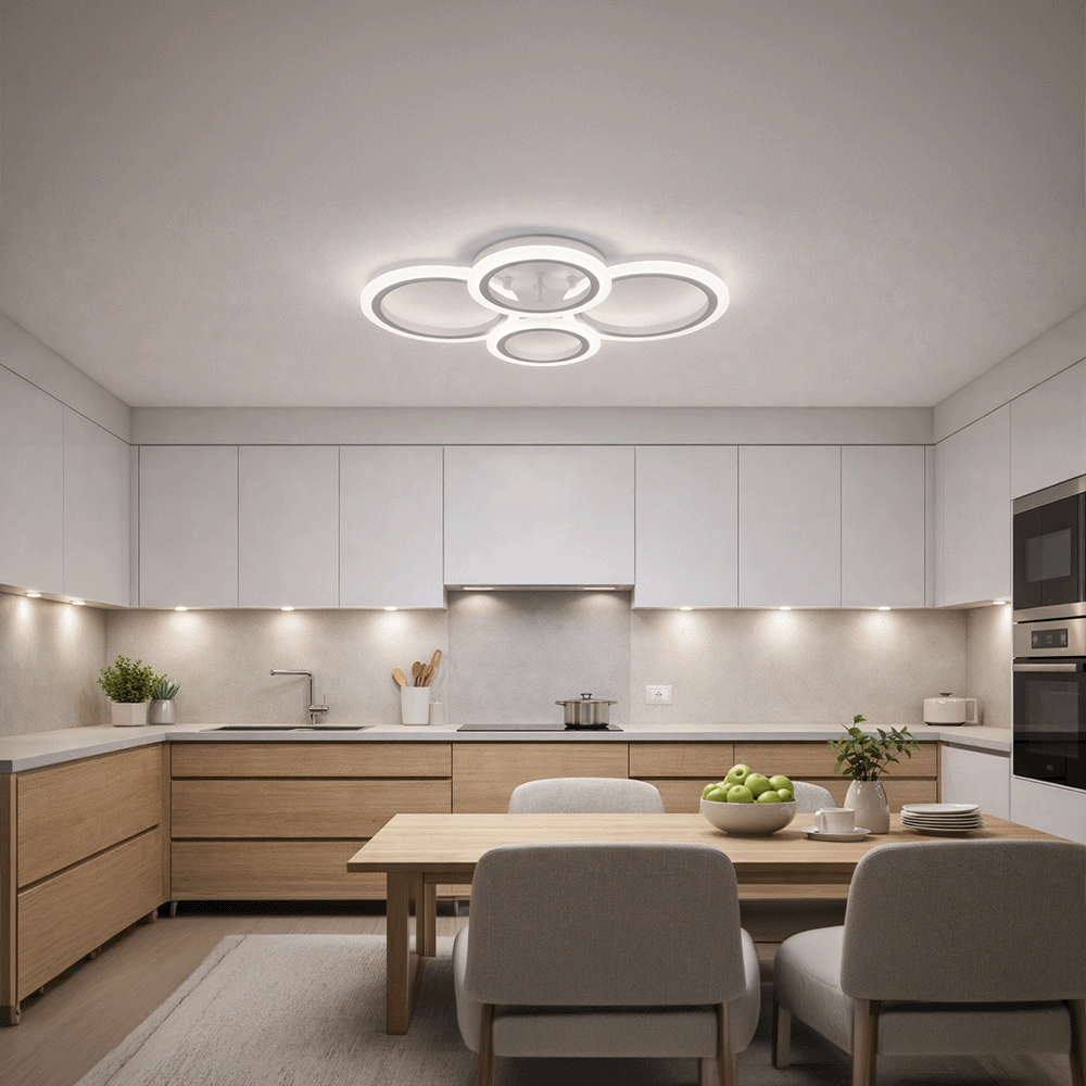 LED lustr s dálkovým ovládáním BETTY 43W, 4 kruhy, studené/teplé/neutrální světlo, stmívatelné, bílý LED lustr s dálkovým ovládáním Výchozí název Alessandro Design