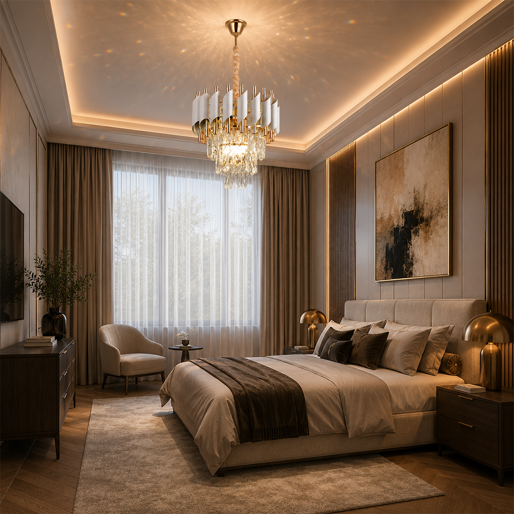 Křišťálový lustr VERSAILLES Petito 3xE14, průměr 30 cm, lesklá zlatá a bílá, nastavitelná výška, kov a křišťálové křišťálové lustry Výchozí název Alessandro Design