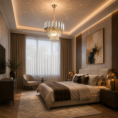 Křišťálový lustr VERSAILLES Petito 3xE14, Průměr 30cm, Lesklá zlato-bílá, Nastavitelná výška, Kov a Křišťál