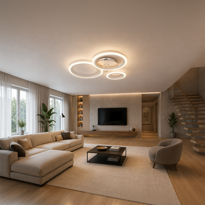 LED lustr s dálkovým ovládáním BETTY 40W, 3 kruhy, studené/teplé/neutrální světlo, stmívatelné, bílé, kovové a akrylové LED lustry s dálkovým ovládáním Výchozí název Alessandro Design