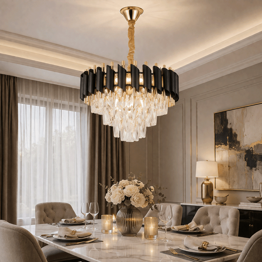 Křišťálový lustr VERSAILLES Nobile 5xE14, průměr 40cm, lesklé zlaté a černé křišťálové lustry Výchozí název Alessandro Design