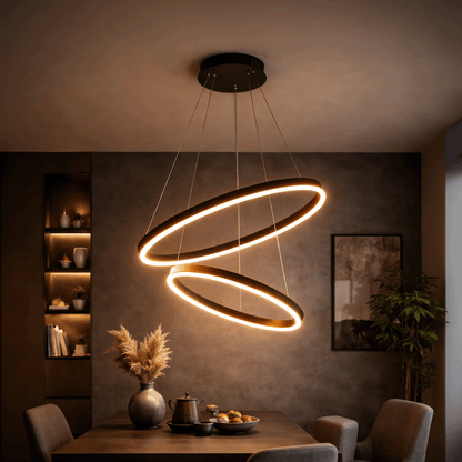 Závěsný LED lustr s dálkovým ovládáním CASIANA 40W, 2 kruhy, studené/teplé/neutrální světlo 3000K/4000K/6000K, stmívatelný, černý, nastavitelná výška, kovové a akrylové LED lustry s dálkovým ovládáním Výchozí název Alessandro Design