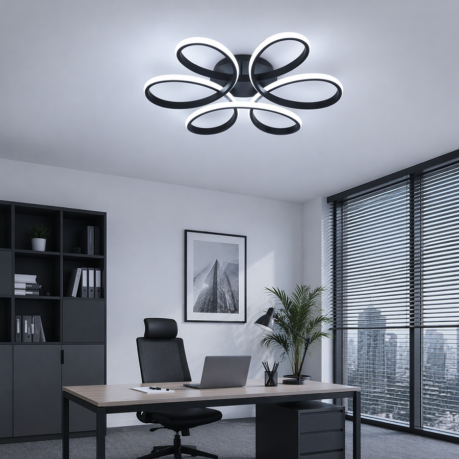 LED lustr s dálkovým ovládáním HELIX 63W, studené/teplé/neutrální světlo, stmívatelné, černé LED lustry s dálkovým ovládáním Výchozí název Alessandro Design