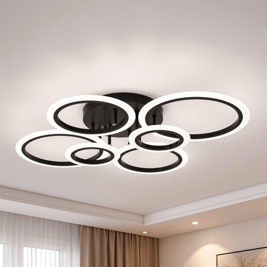 LED lustr s dálkovým ovládáním BETTY 82W, 6 kruhů, studené/teplé/neutrální světlo, stmívatelné, černé LED lustry s dálkovým ovládáním Výchozí název Alessandro Design