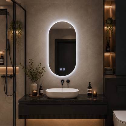 Oválné LED zrcadlo, 50x100cm, Velara Touch, Demister System, Stmívatelné