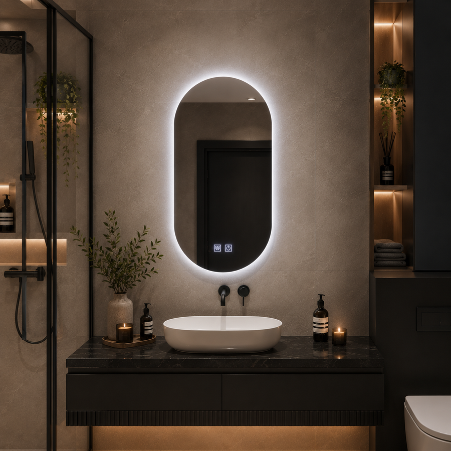 Oválné LED zrcadlo, 50x100cm, Velara Touch, Demister System, Stmívatelné