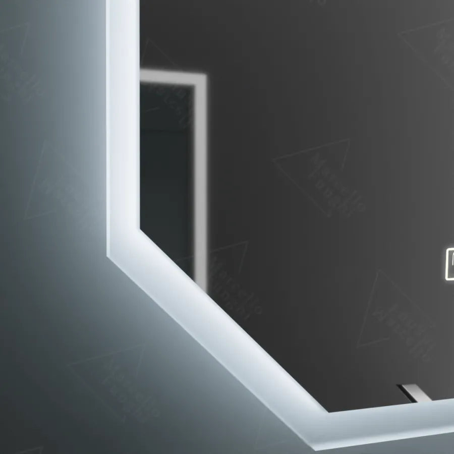 Polygonové LED zrcadlo, 60X80cm, Hexaluce Marcello MotionGlow Sensor, De-fogging System, Clock & Teploměr, Dimabila Marcello Mirrors Výchozí název Alessandro Design